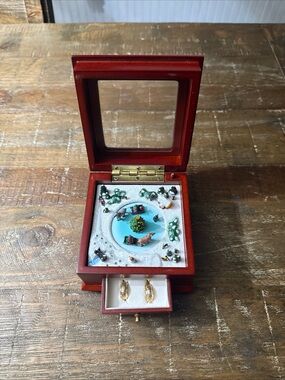 Mr. Christmas Diorama Music Box with Gold-Tone Hoop Earrings in Gift Box